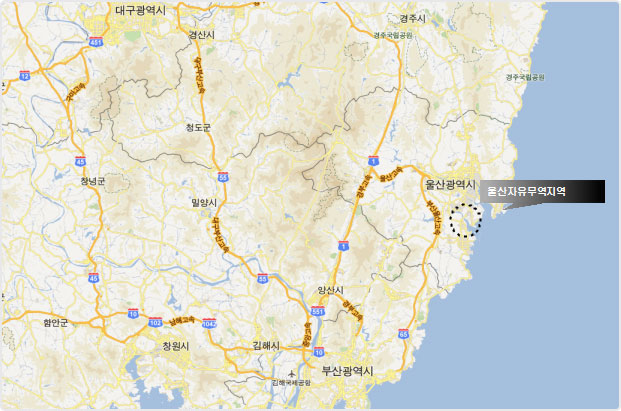 울산자유무역지역 위치도 이미지